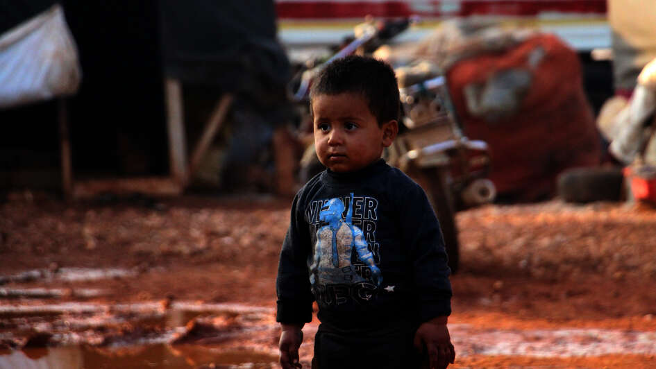 A child in a refugee camp in the Syrian province of Idlib.