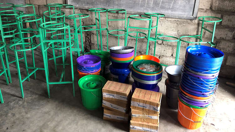 Handwashing stands, buckets and other equipment in a school in the DR Congo Handwashing stands, buckets and other equipment in a school in the DR Congo