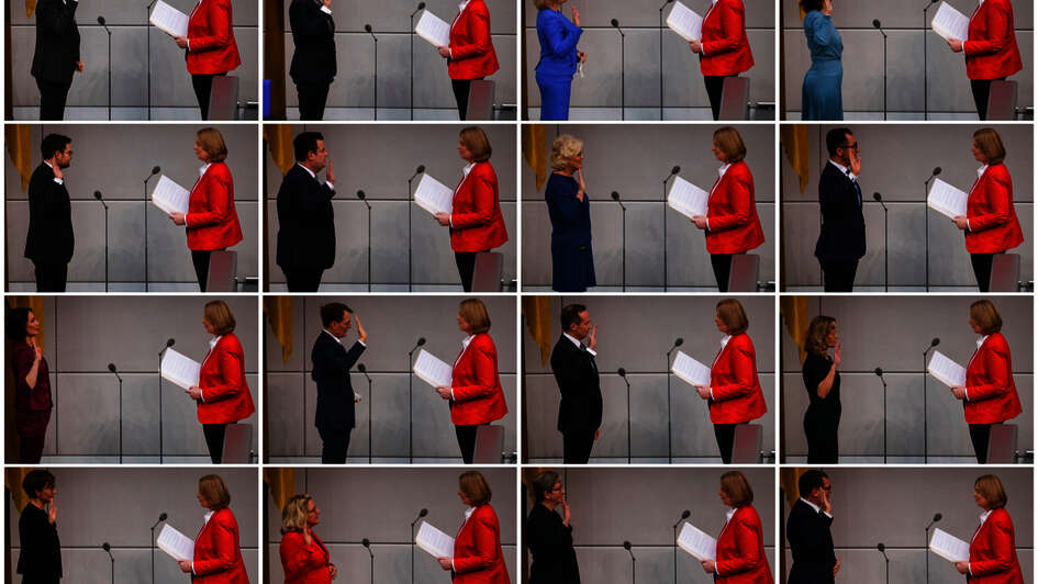 Collage: Vereidigungen des Kabinett der neuen Ampel-Koalition.